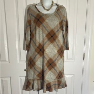 NWT CatoPlaid Ruffle Hem Dress - Brown and Grey Sz XL
